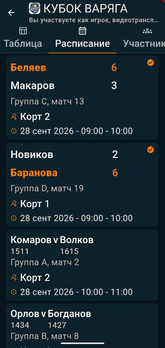 Tourbina: расписание турнира